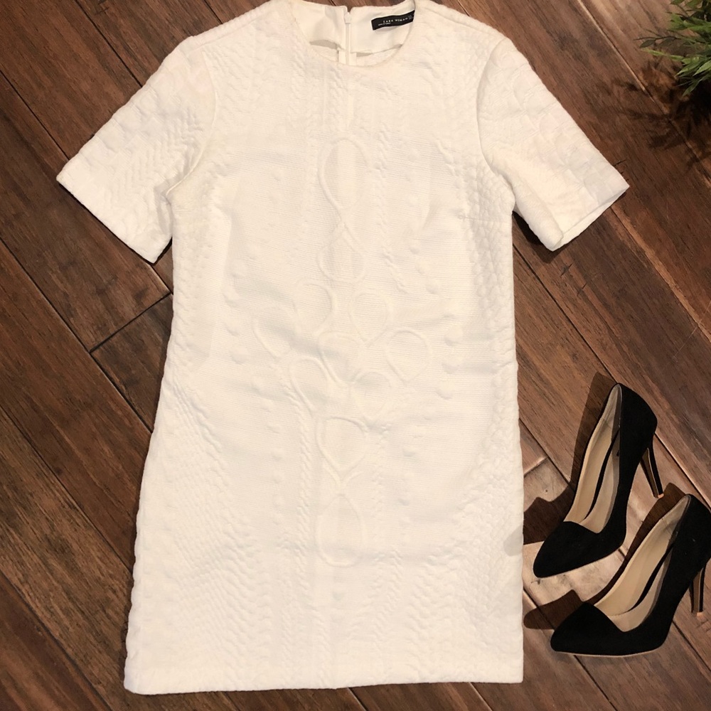 Zara White Embroidered Shift Dress